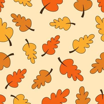 Seamless pattern with autumn oak leaves in warm colors イラスト素材