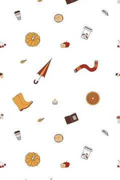Seamless pattern with autumn objects and elements Stock Illustration