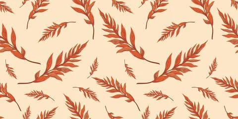 Seamless pattern with autumn orange brown branch of walnut tree. Stock Illustration