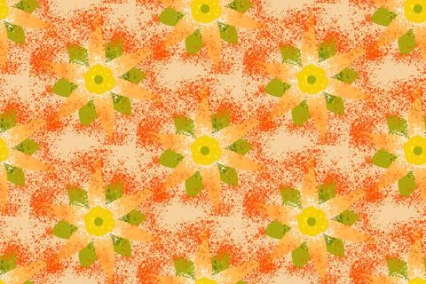 Seamless pattern. Autumn orange flower with red splashes. Stock Illustration