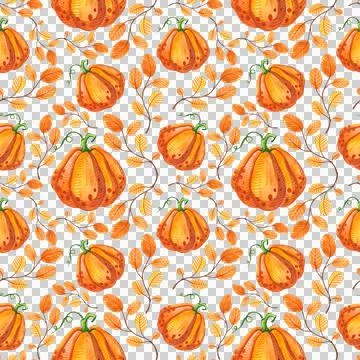 Seamless pattern with autumn pumpkins and leaves. October harvest. Stock Illustration