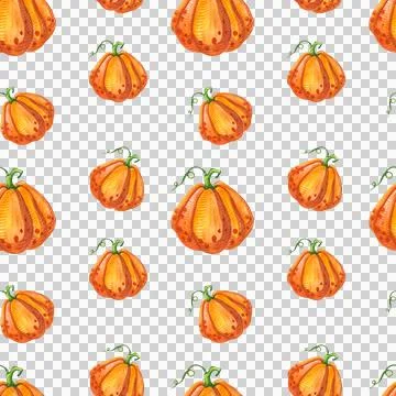 Seamless pattern with autumn pumpkins and leaves. October harvest. Stock Illustration