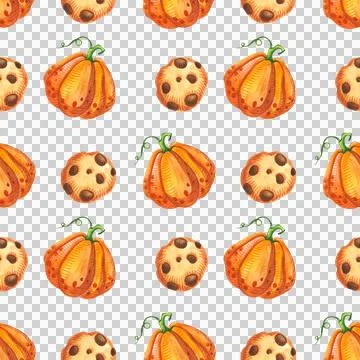 Seamless pattern with autumn pumpkins and leaves. October harvest. Stock Illustration