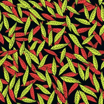 Seamless pattern with autumn red yellow leaves on black Stock Illustration
