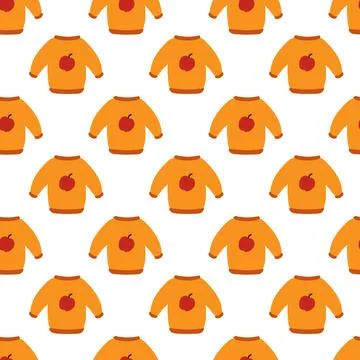 Seamless pattern. Autumn sweater with apple design. Cozy fall background. Stock Illustration