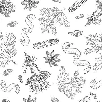 Seamless pattern autumn tea on white background. Beautiful texture herbal for イラスト素材