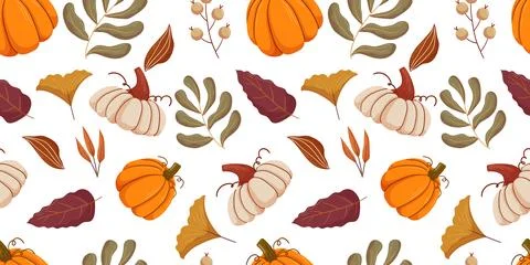 Seamless pattern autumn themed elements, including orange and white pumpkin.. Stockillustratie