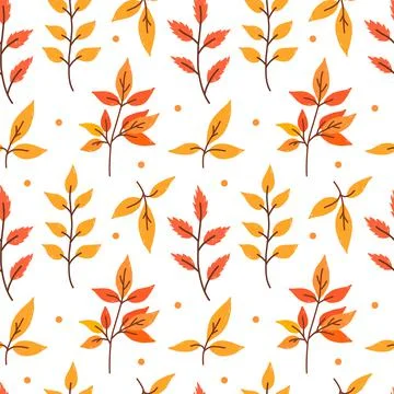 Seamless pattern with autumn twigs and polka dot Stock Illustration