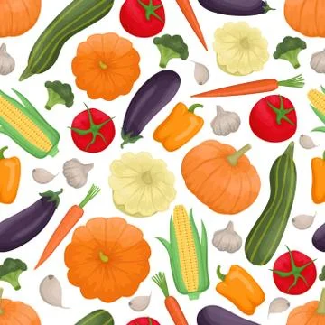 Seamless pattern with autumn vegetables. Harvest. Flat vector background Ilustração Stock