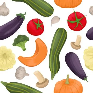 Seamless pattern with autumn vegetables, harvest. Flat vector background. Illustrazione stock