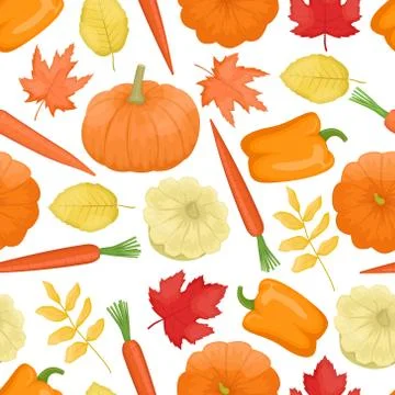 Seamless pattern with autumn vegetables. Pumpkin, squash, pepper, carrots Illustrazione stock