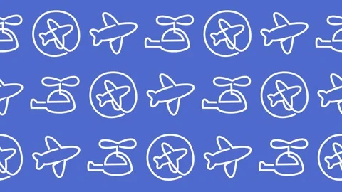 Seamless pattern with aviation line icons on a blue background animation Stock Footage 334592179