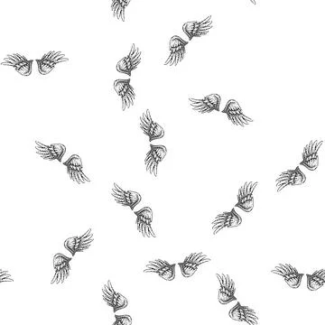 Seamless pattern aviation wings sketch hand drawn Illustrazione stock