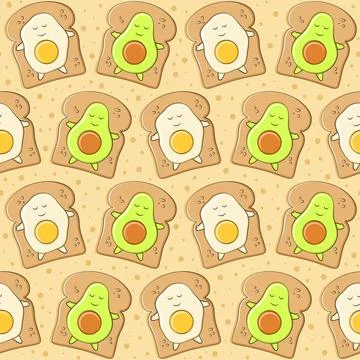 Seamless pattern with avocado and egg on toast Stock Illustration