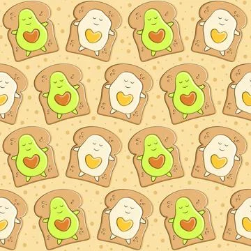 Seamless pattern with avocado and egg on toast Stock Illustration