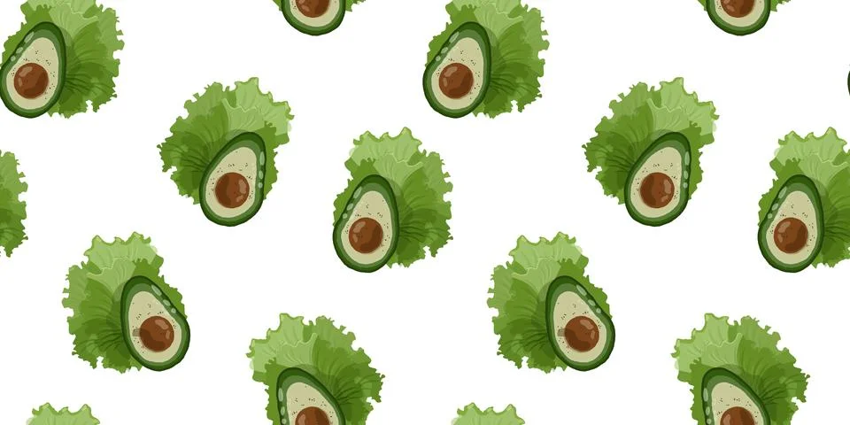 Seamless pattern with avocado and greens in flat style Illustrazione stock