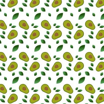 A seamless pattern with avocado and leaves on white background 스톡 일러스트