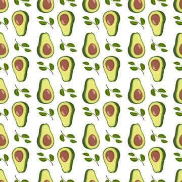 Seamless pattern with avocado and leaves. Stock Illustration
