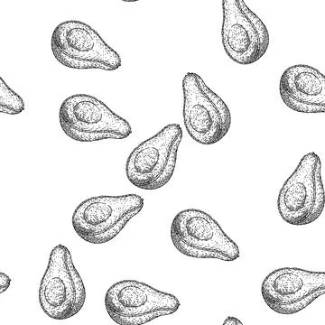 Seamless pattern avocado cut sketch hand drawn illustration Ilustração Stock
