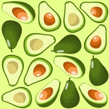 Seamless pattern with avocado in different angles Stock Illustration