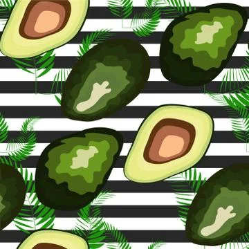 Seamless pattern of avocado fruit with on a striped background. Organic veget イラスト素材