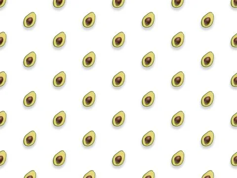 Seamless pattern of avocado half isolated on white background. Top view.Flat lay Stock Photos
