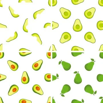 Seamless pattern with avocado halves and whole avocados creating a vibrant and Stock-Illustration