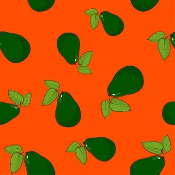 Seamless Pattern , Avocado on Orange Background Stock Illustration