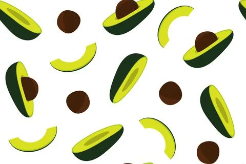 Seamless pattern of avocado with pit and slice. Stock Illustration