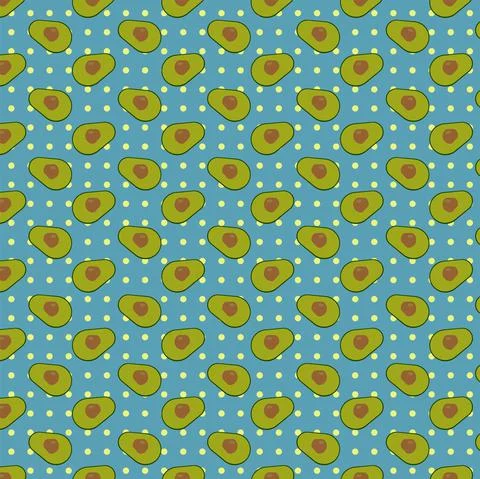 A seamless pattern with avocado on polka dot background Stock Illustration
