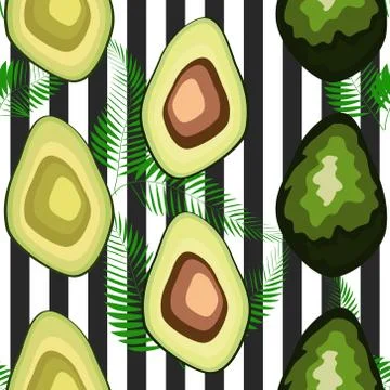 Seamless pattern with avocado. Seamless pattern with tiger stripes and tropic 스톡 일러스트