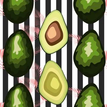 Seamless pattern with avocado. Seamless pattern with tiger stripes and tropic Illustrazione stock