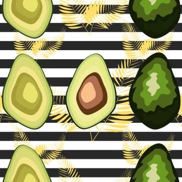 Seamless pattern with avocado. Seamless pattern with tiger stripes and tropic イラスト素材