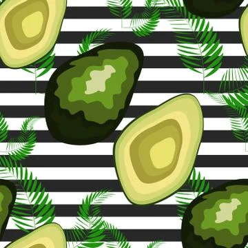 Seamless pattern with avocado. Seamless pattern with tiger stripes and tropic Stock Illustration