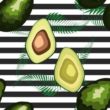 Seamless pattern with avocado. Seamless pattern with tiger stripes and tropic 스톡 일러스트