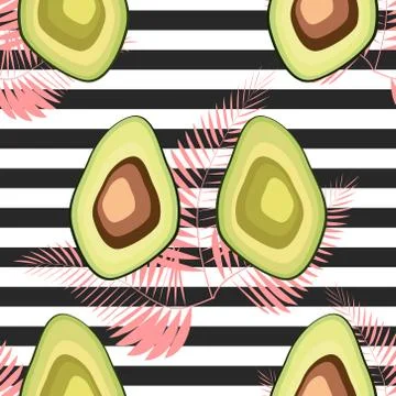 Seamless pattern with avocado. Seamless pattern with tiger stripes and tropic Stock Illustration
