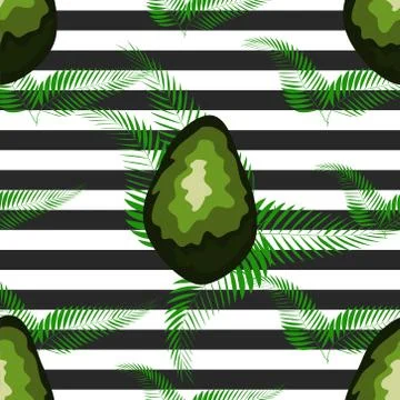 Seamless pattern with avocado. Seamless pattern with tiger stripes and tropic Illustrazione stock