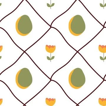 Seamless pattern with avocado shapes and flowers on white background Illustrazione stock