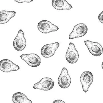 Seamless pattern avocado slice sketch hand drawn illustration 스톡 일러스트