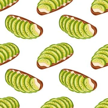 Seamless pattern with avocado toast slice in flat style. Perfect for healthy Stock Illustration