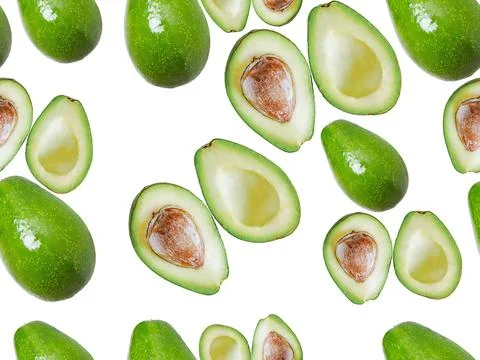 Seamless pattern with avocado. Tropical abstract background. Avocado the wh.. Stock Photos