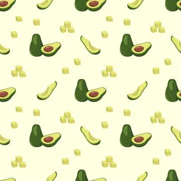 Seamless pattern with avocado on a yellow background Illustrazione stock