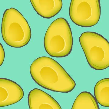 Seamless pattern with avocados. Half avocado? pattern. Food background. Wallp Stock-Illustration