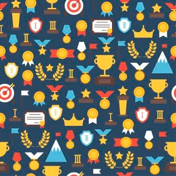 Seamless pattern of  award icons. Vector colorful set of prizes and trophy signs Stock Illustration