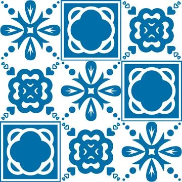 Seamless pattern Azulejo mosaic tile in blue color, traditional ornament for  Stock Illustration