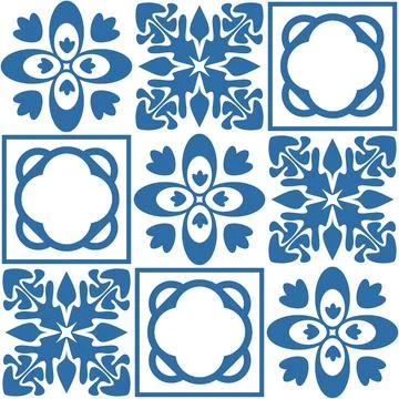 Seamless pattern Azulejo mosaic tile in blue color, traditional ornament for  Ilustración de archivo