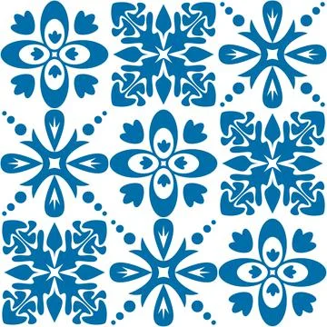 Seamless pattern Azulejo mosaic tile in blue color, traditional ornament for  Illustrazione stock