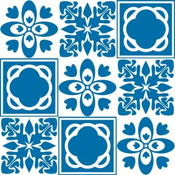 Seamless pattern Azulejo mosaic tile in blue color, ornament for wall decorat Stock-Illustration