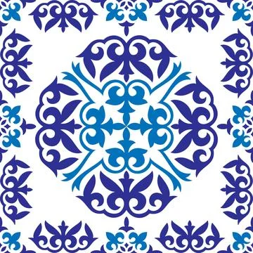 Seamless pattern Azulejo. Portuguese ceramic tile pattern. Moroccan azulejo patt イラスト素材