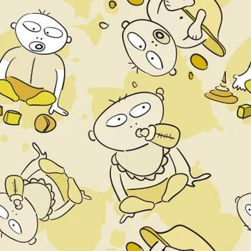 Seamless pattern with babies in yellow Illustrazione stock